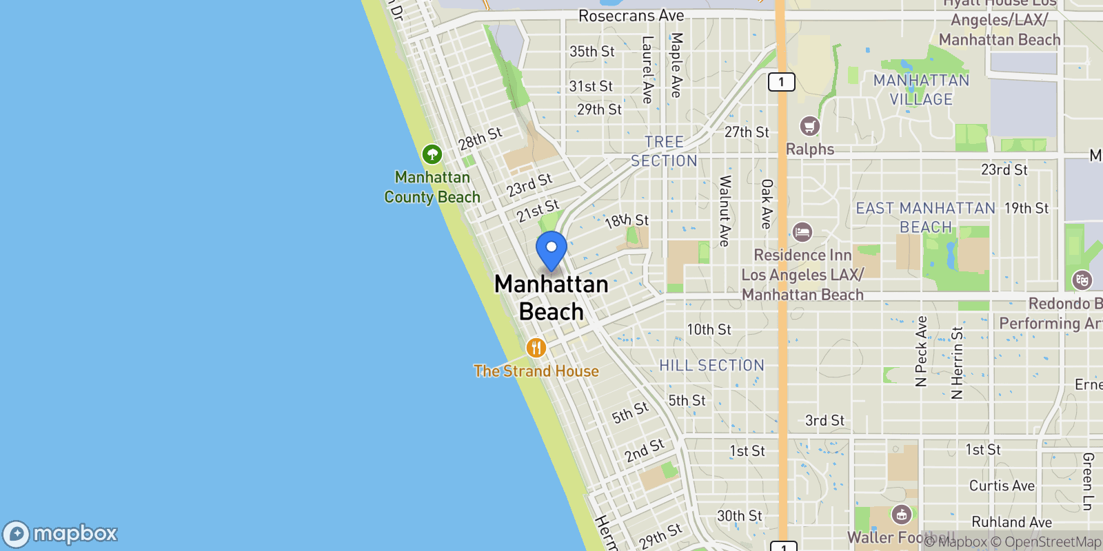 Map showing 404 16th Street, Manhattan Beach, California, United States.