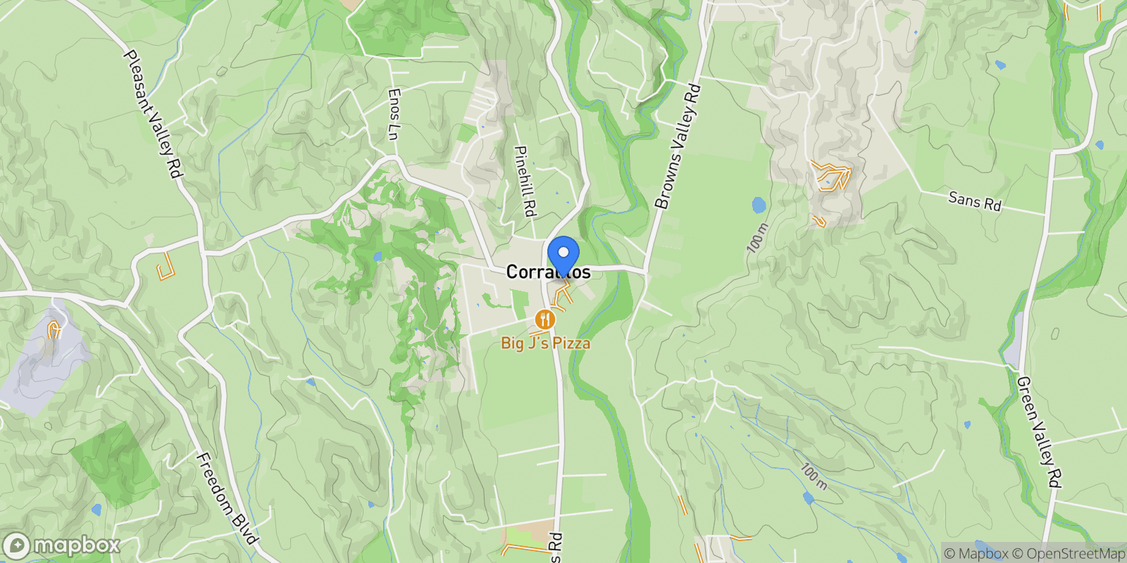 Map showing 16 Browns Valley Road, Corralitos, CA 95076, Watsonville, California, United States.