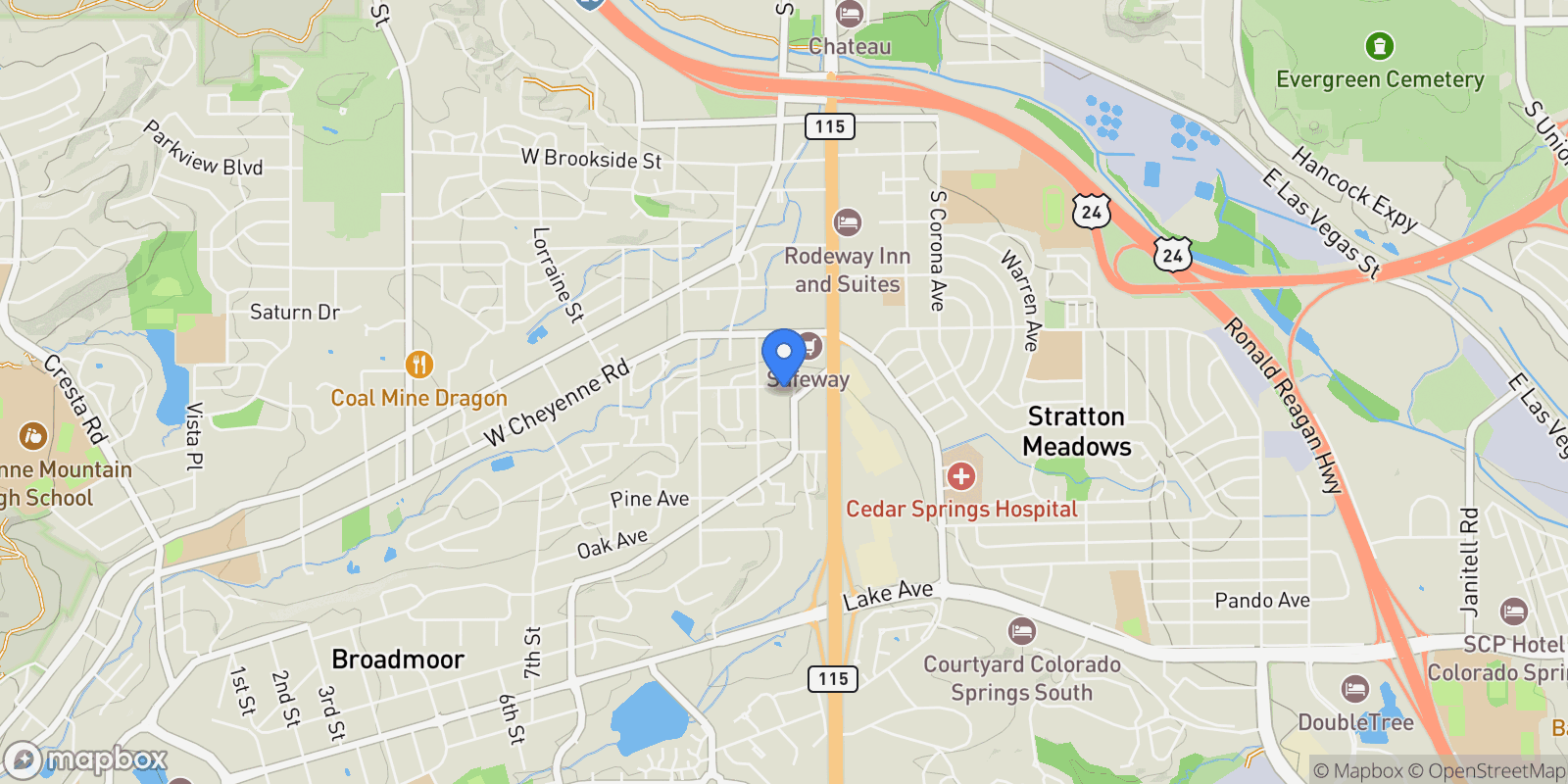 Map showing 145 Terrace Drive, Colorado Springs, Colorado, United States.