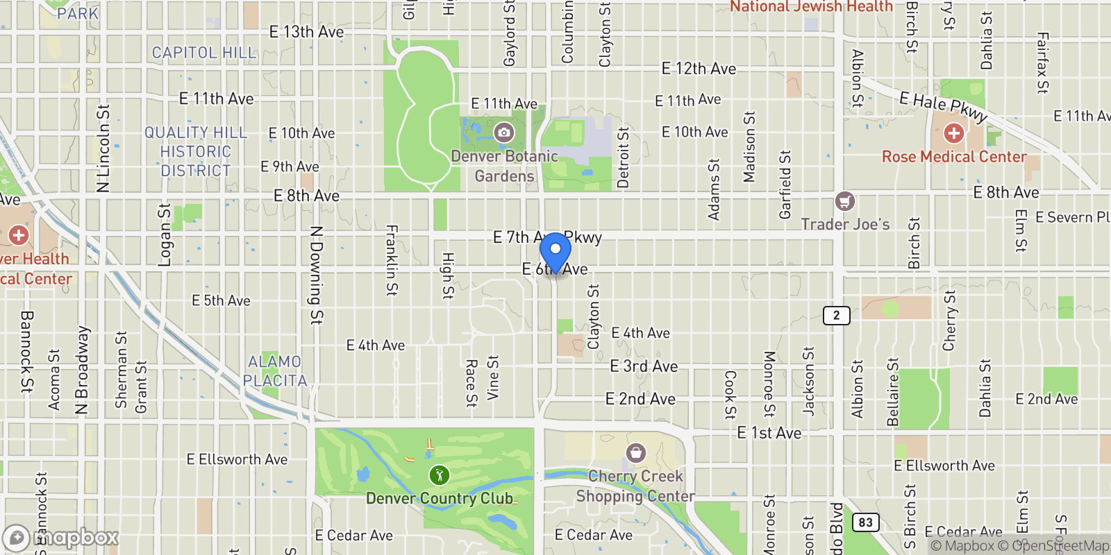 Map showing 560 Josephine Street, Denver, Colorado, United States.