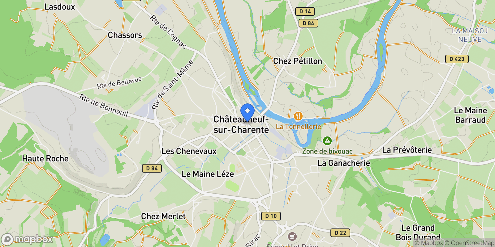 Map showing Charente, Châteauneuf-sur-Charente, Nouvelle-Aquitaine, France.