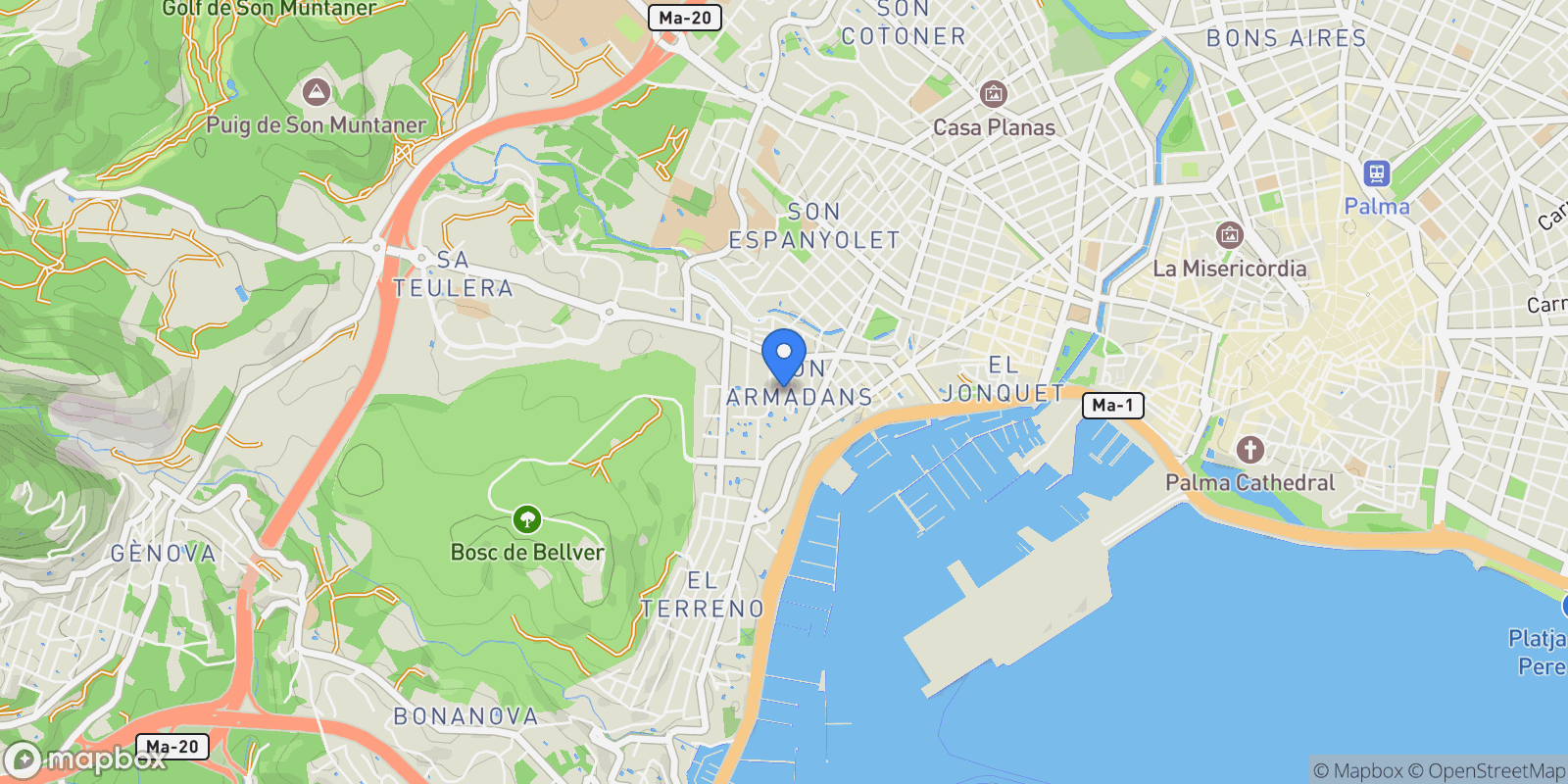 Map showing SON ARMADANS, PALMA DE MALLORCA, Baleares, PALMA DE MALLORCA, Palma, Balearic Islands, Spain.