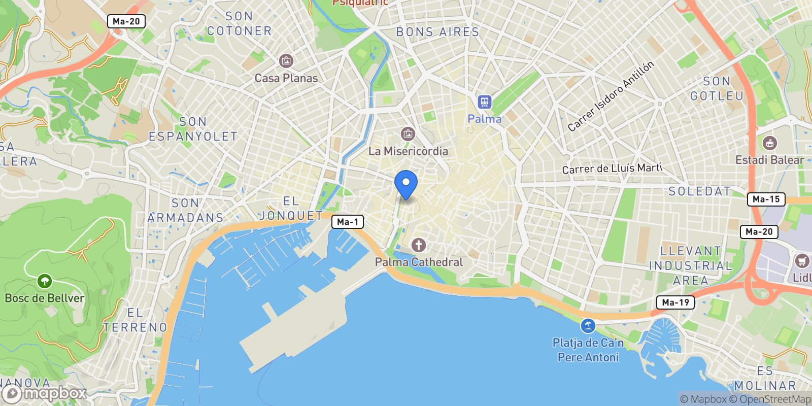 Map showing BORN, PALMA DE MALLORCA, Baleares, PALMA DE MALLORCA, Palma, Balearic Islands, Spain.