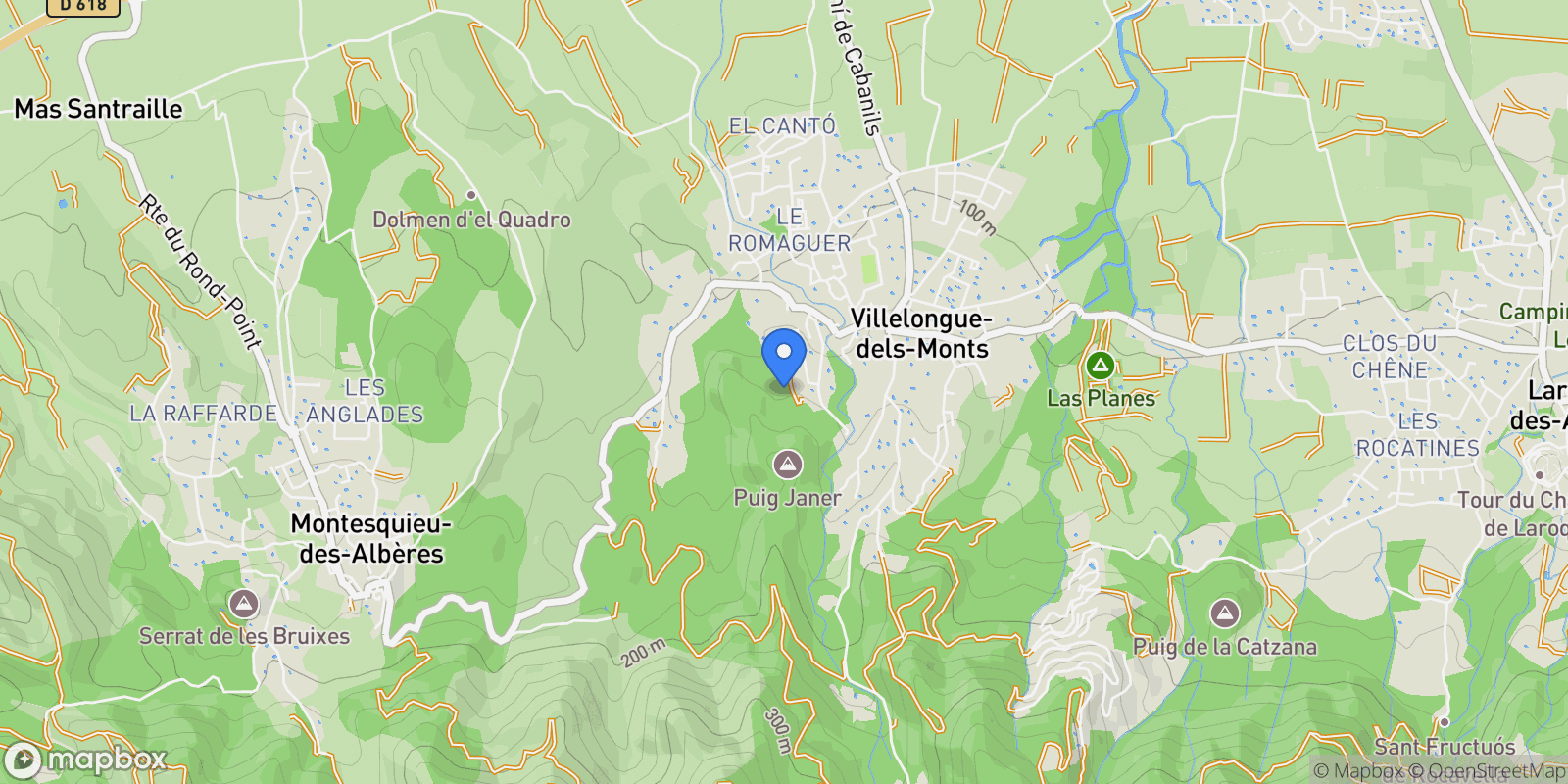 Map showing Villelongue-dels-Monts, Occitanie, France.