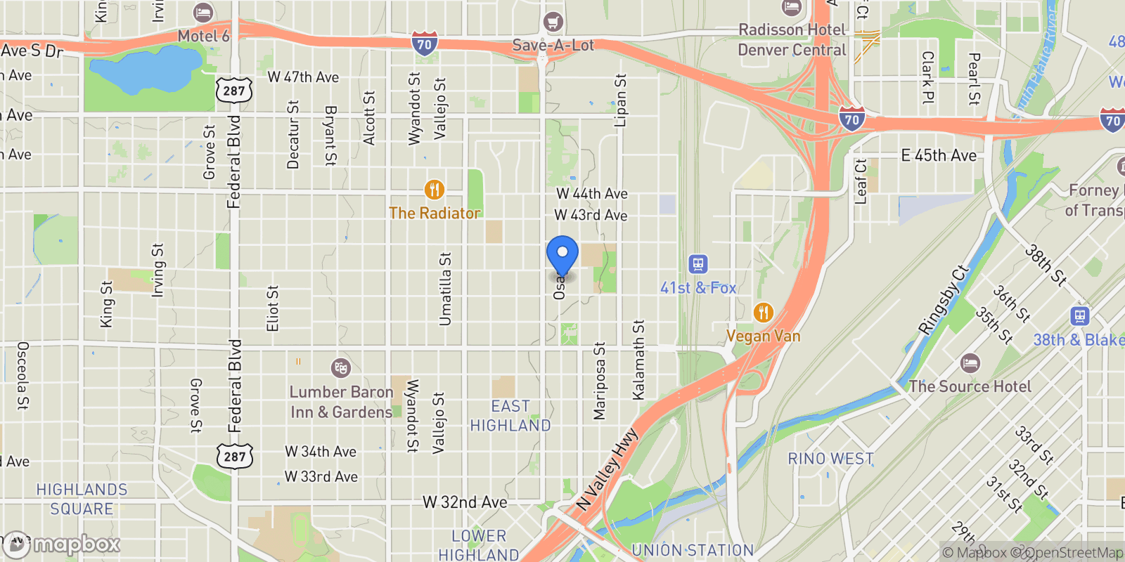 Map showing 4032 N Osage St, Denver, Colorado, United States.