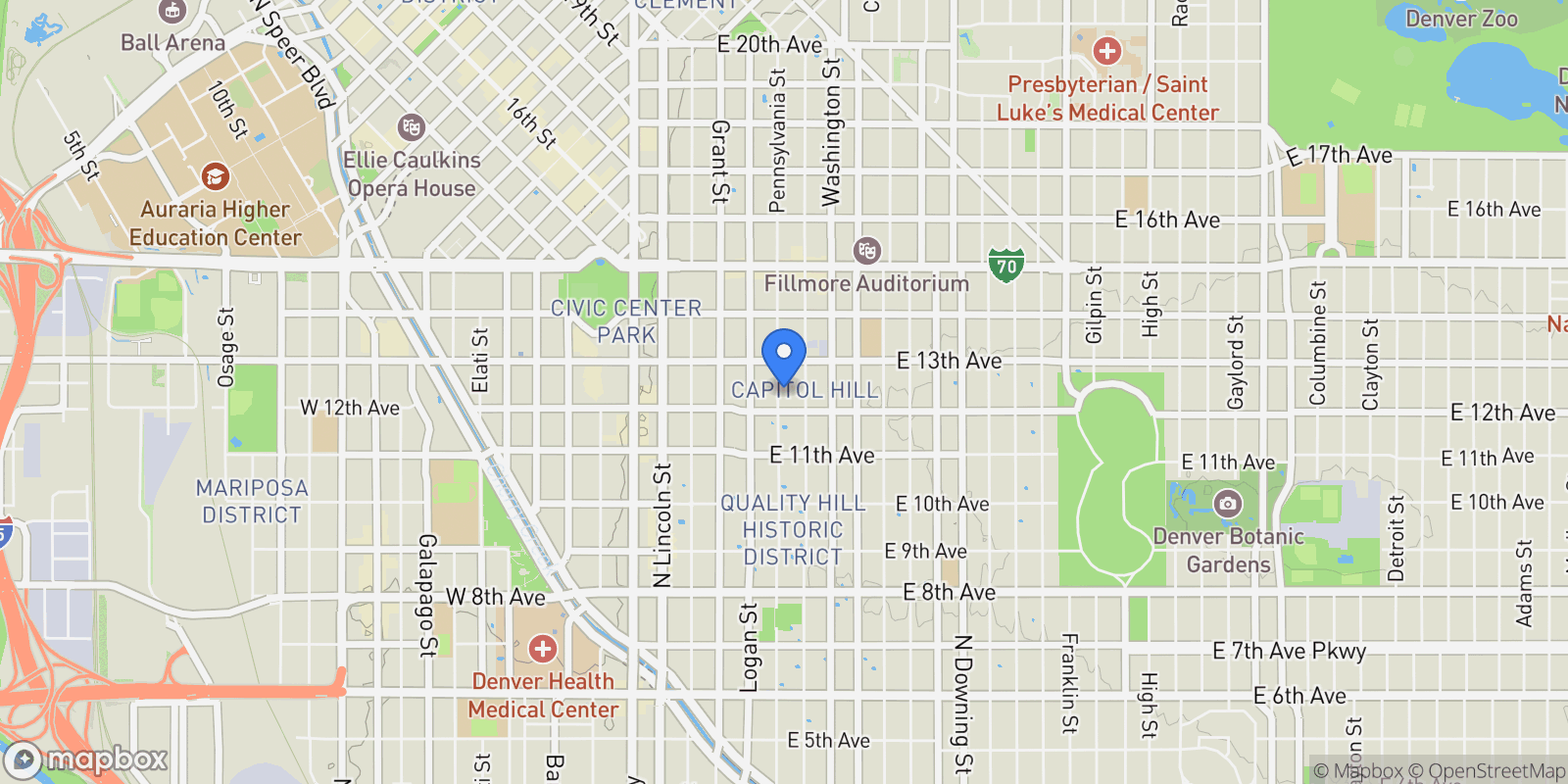 Map showing 1230 N Pennsylvania St, Denver, Colorado, United States.