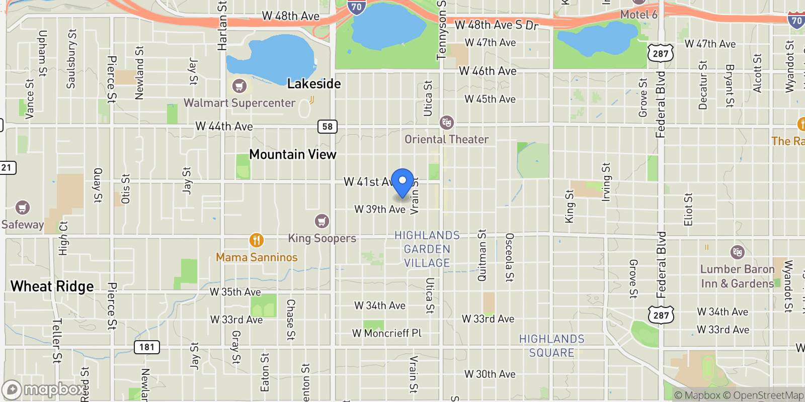 Map showing 3960 Winona Ct, Denver, Colorado, United States.