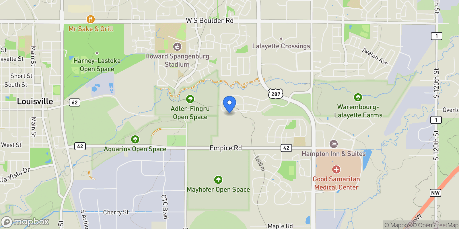 Map showing 883 Stagecoach Dr, Boulder, Colorado, United States.