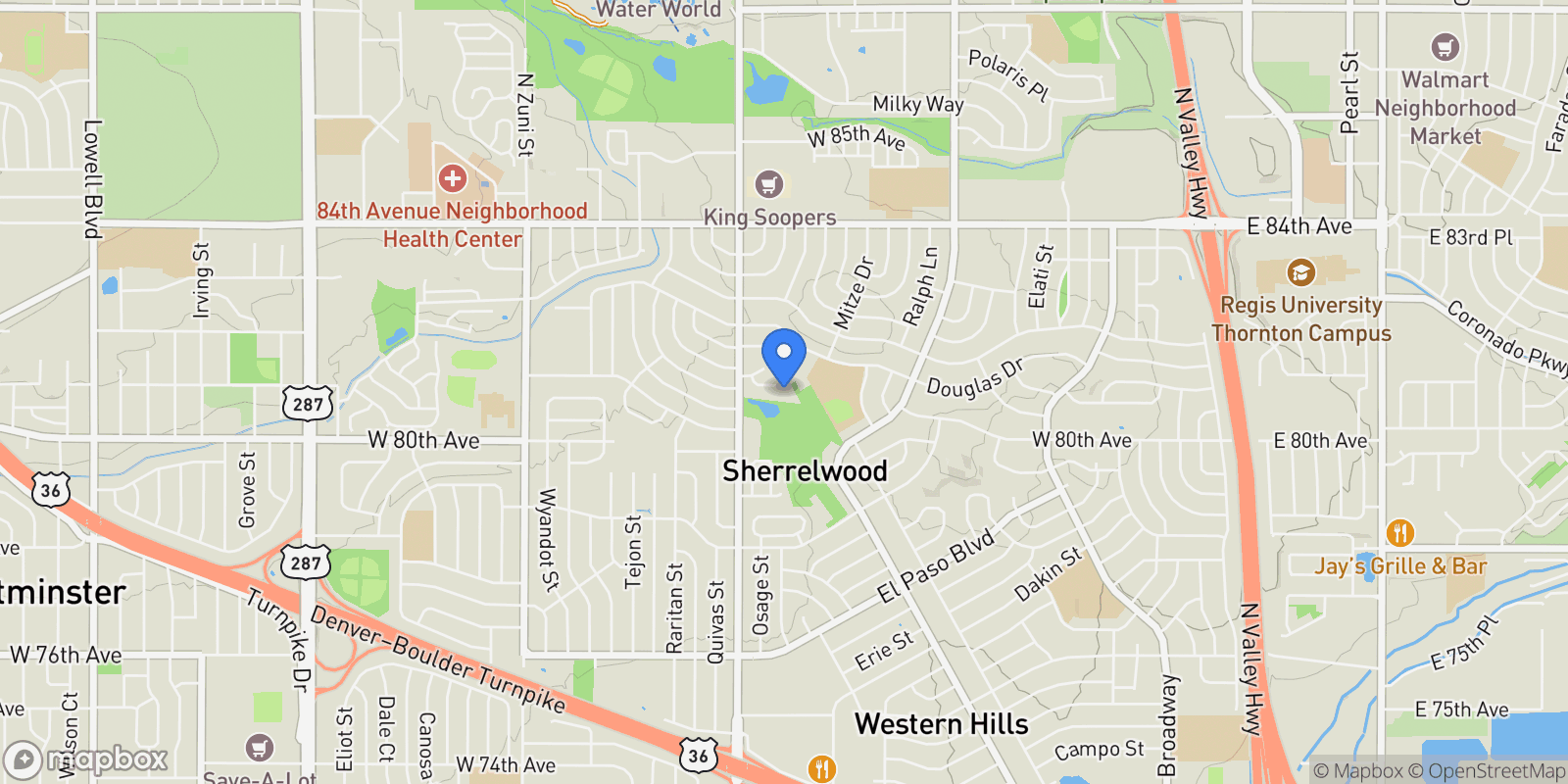 Map showing 1440 Kokai Cir, Denver, Colorado, United States.