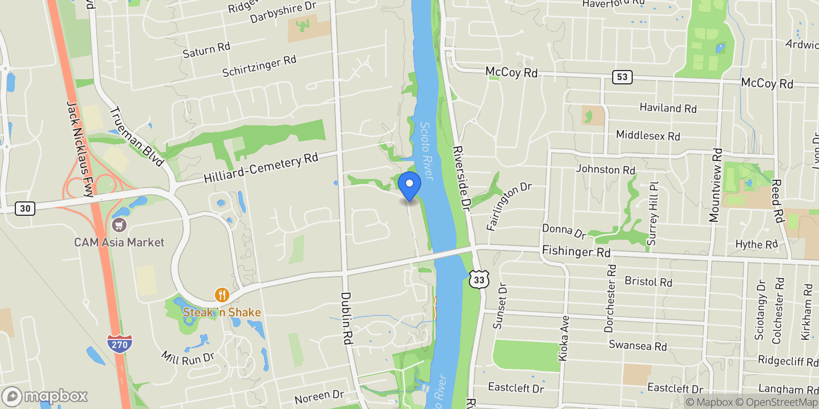 Map showing 3830 Riverview Drive, Columbus, OH 43221, Columbus, Ohio, United States.