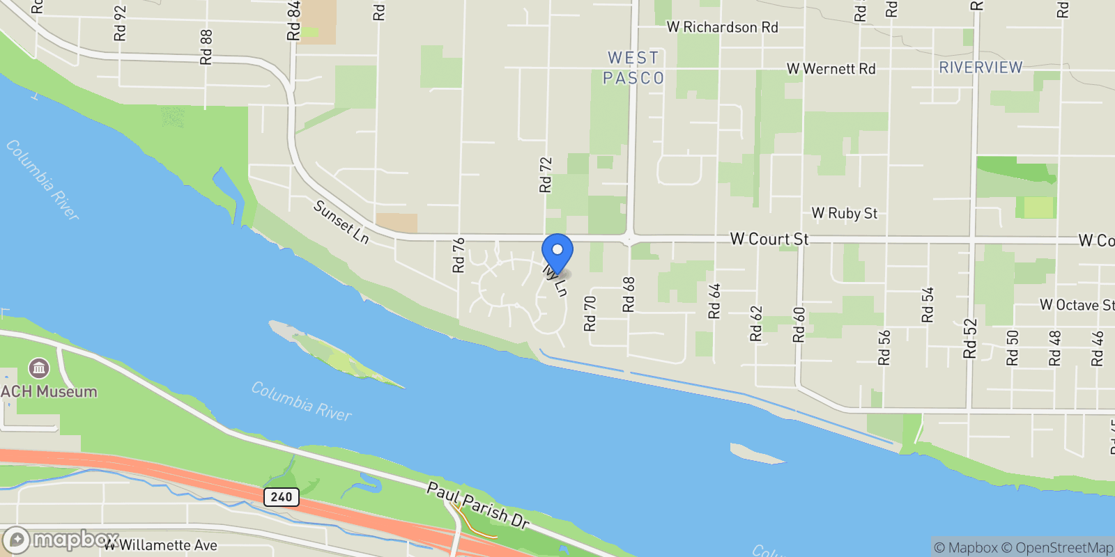 Map showing 1 Lily Lane, Pasco, WA 99301, Pasco, Washington, United States.