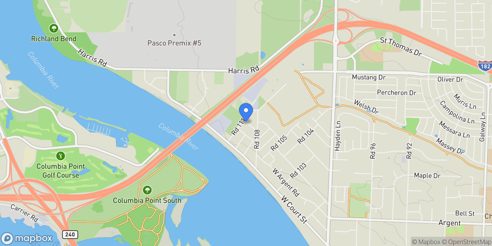 Map showing 10909 Shady Lane, Pasco, WA 99301, Pasco, Washington, United States.