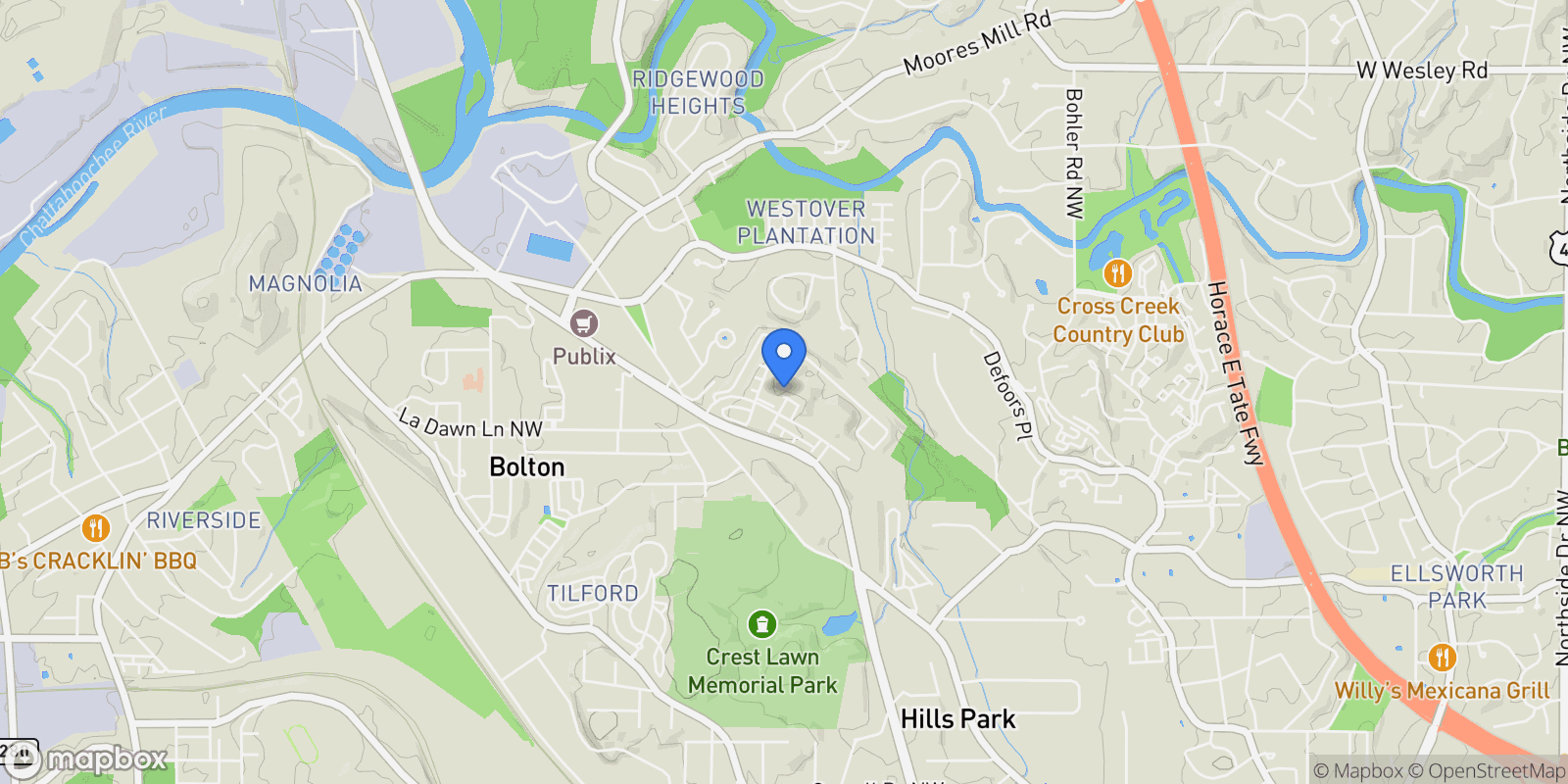 Map showing 1134 Ansel Lane NW, Atlanta, Georgia, United States.