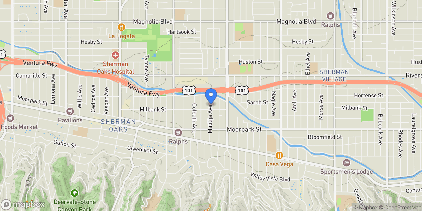 Map showing 4528 Matilija Avenue, Los Angeles, California, United States.