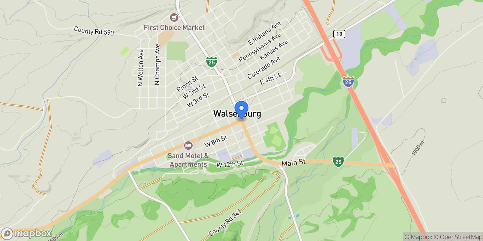 Map showing Walsenburg, Colorado, United States.