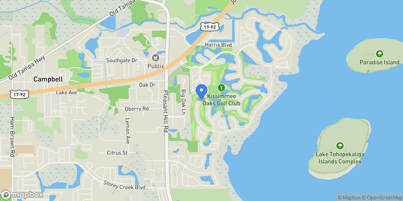 Map showing 1524 The Oaks Boulevard, Kissimmee, FL 34746, Kissimmee, Florida, United States.