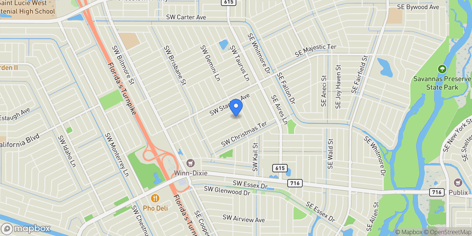 Map showing 202 SW Chandler Terrace, Port St Lucie, FL 34984, Port St. Lucie, Florida, United States.