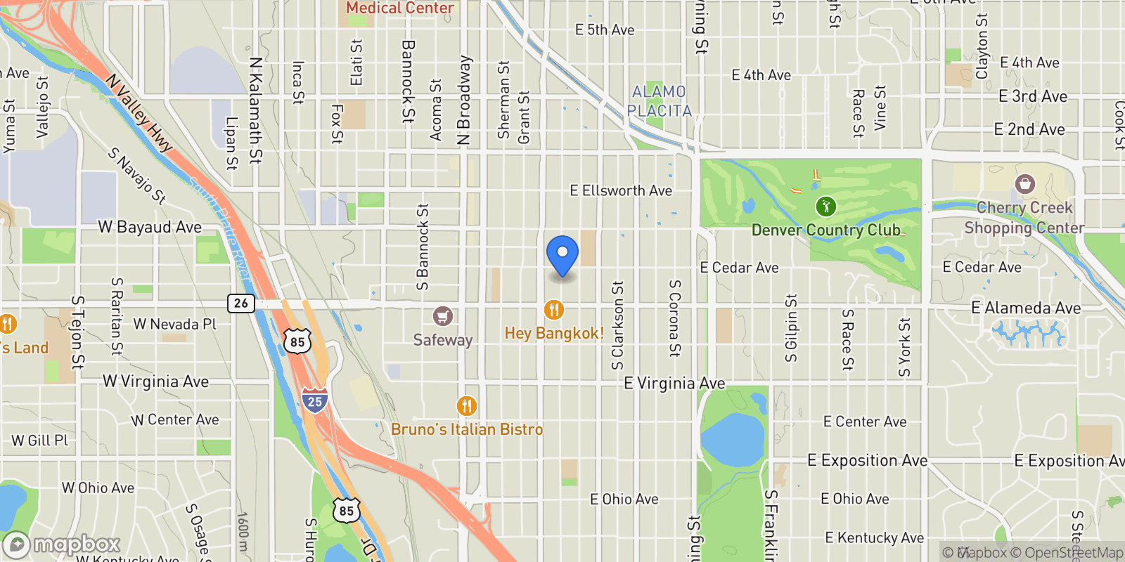 Map showing 232 S Pennsylvania Street, Denver, Colorado, United States.