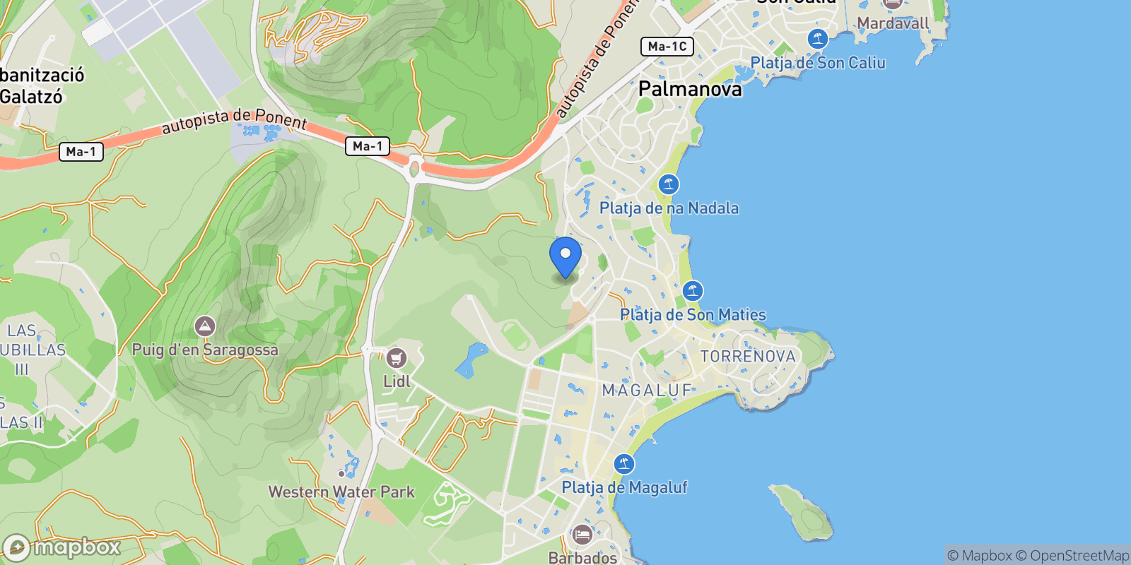 Map showing Palmanova, Calvià, BALEARES, Calvia, Balearic Islands, Spain.