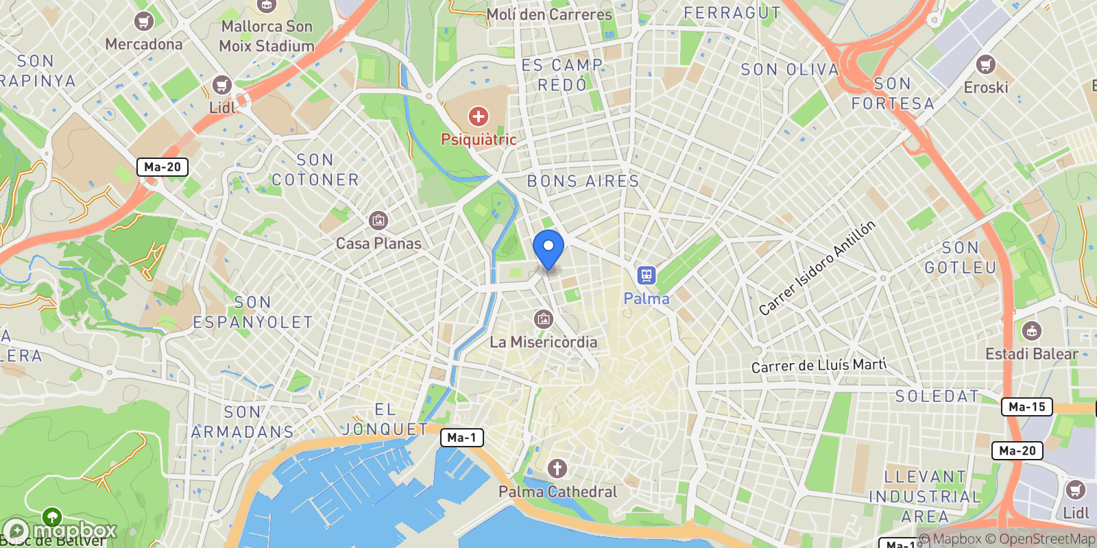 Map showing Bons Aires, Palma de Mallorca, BALEARES, Palma, Balearic Islands, Spain.
