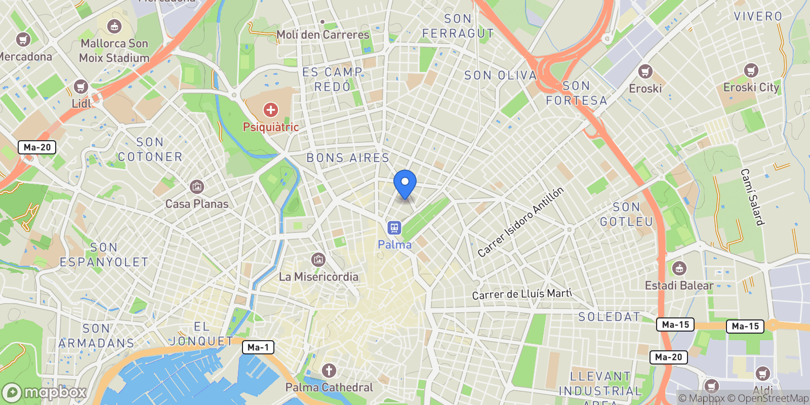 Map showing Centro, Palma de Mallorca, BALEARES, Palma, Balearic Islands, Spain.