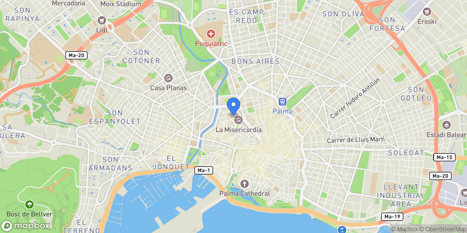 Map showing Centro, Palma de Mallorca, BALEARES, Palma, Balearic Islands, Spain.