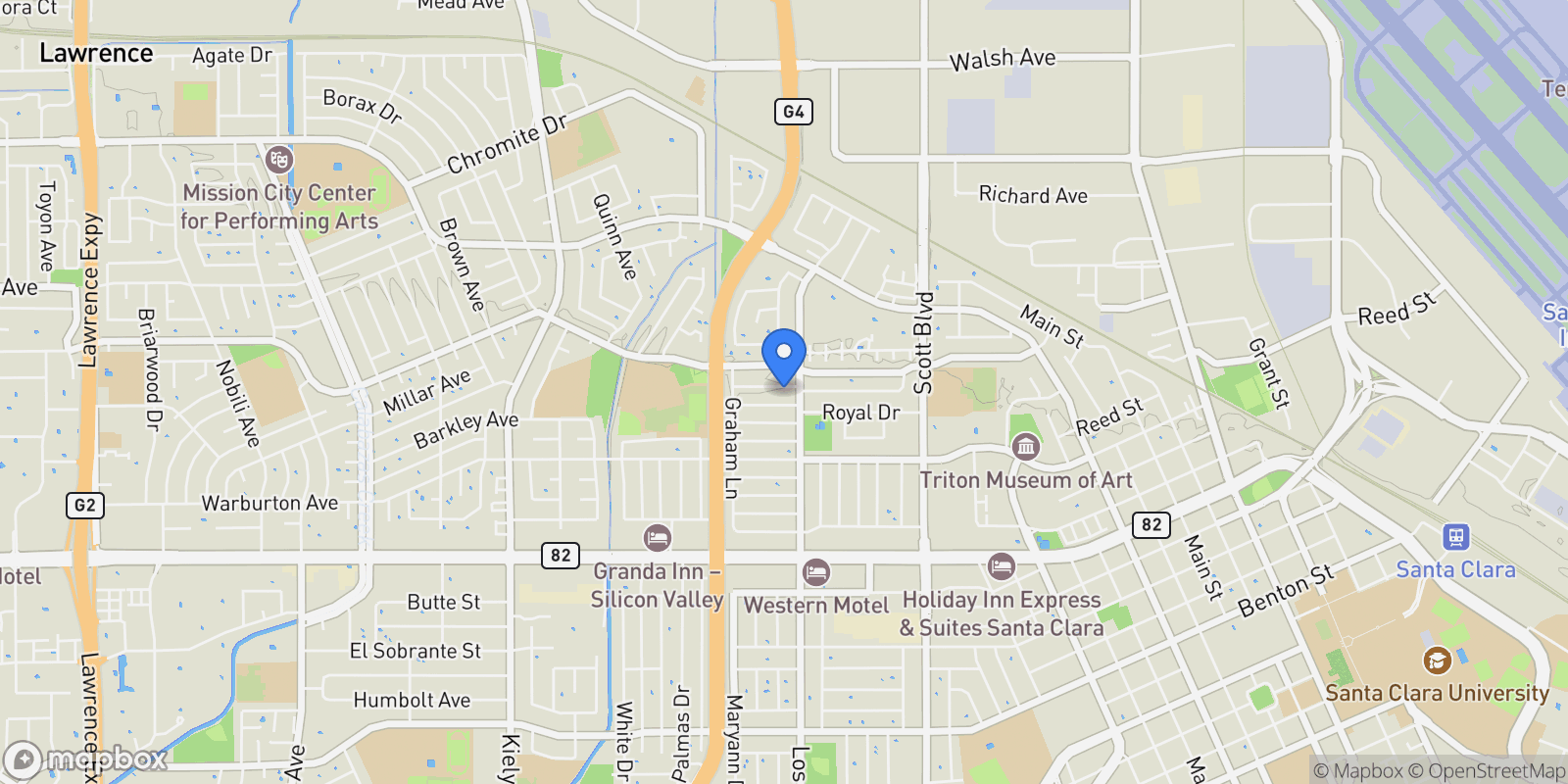 Map showing 2338 Menzel Place, Santa Clara, California, United States.