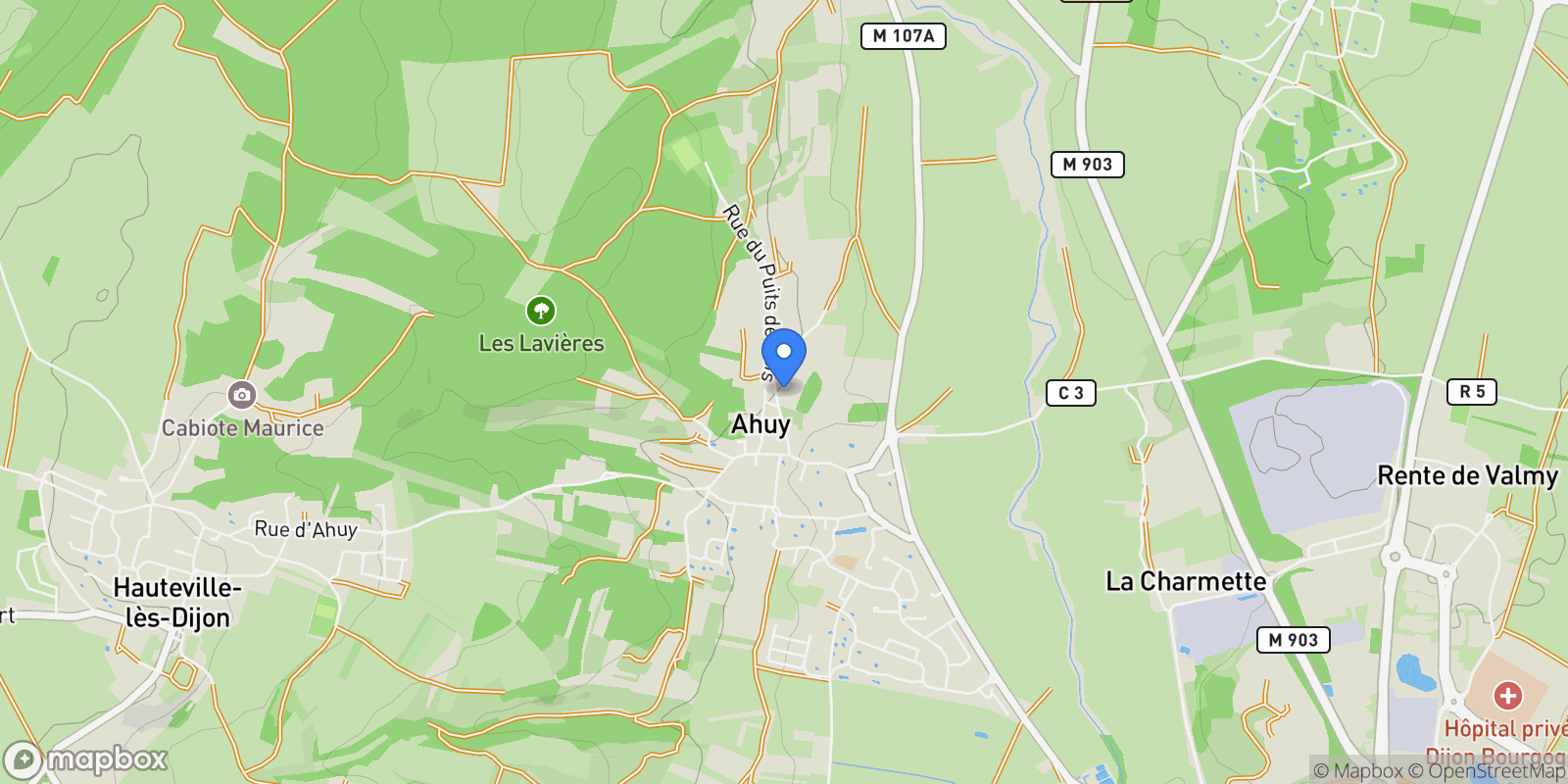Map showing Ahuy, Bourgogne-Franche-Comté, France.