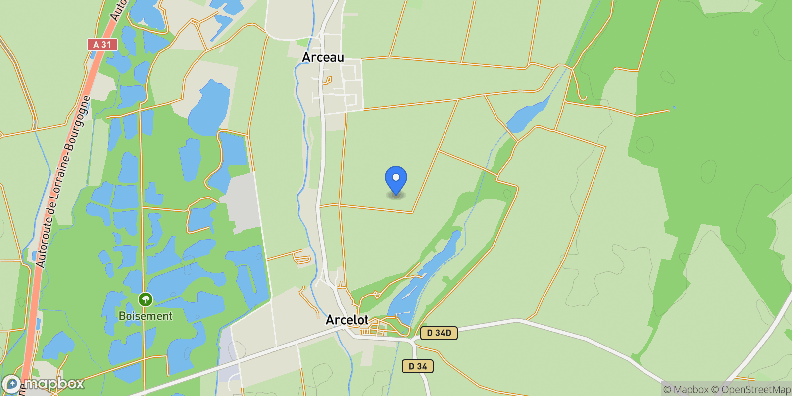 Map showing Arceau, Bourgogne-Franche-Comté, France.