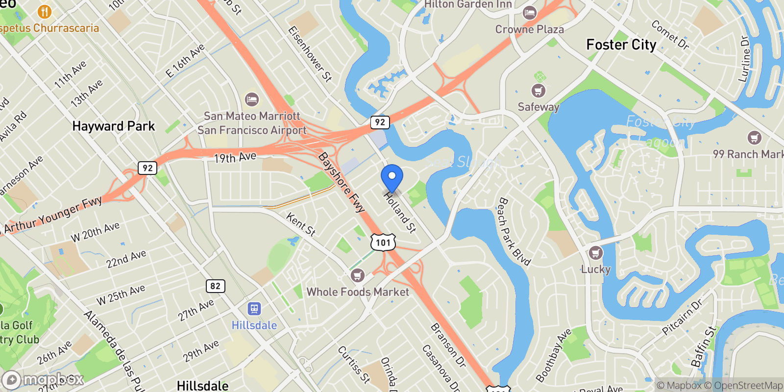 Map showing 2427 Holland Street, San Mateo, California, United States.