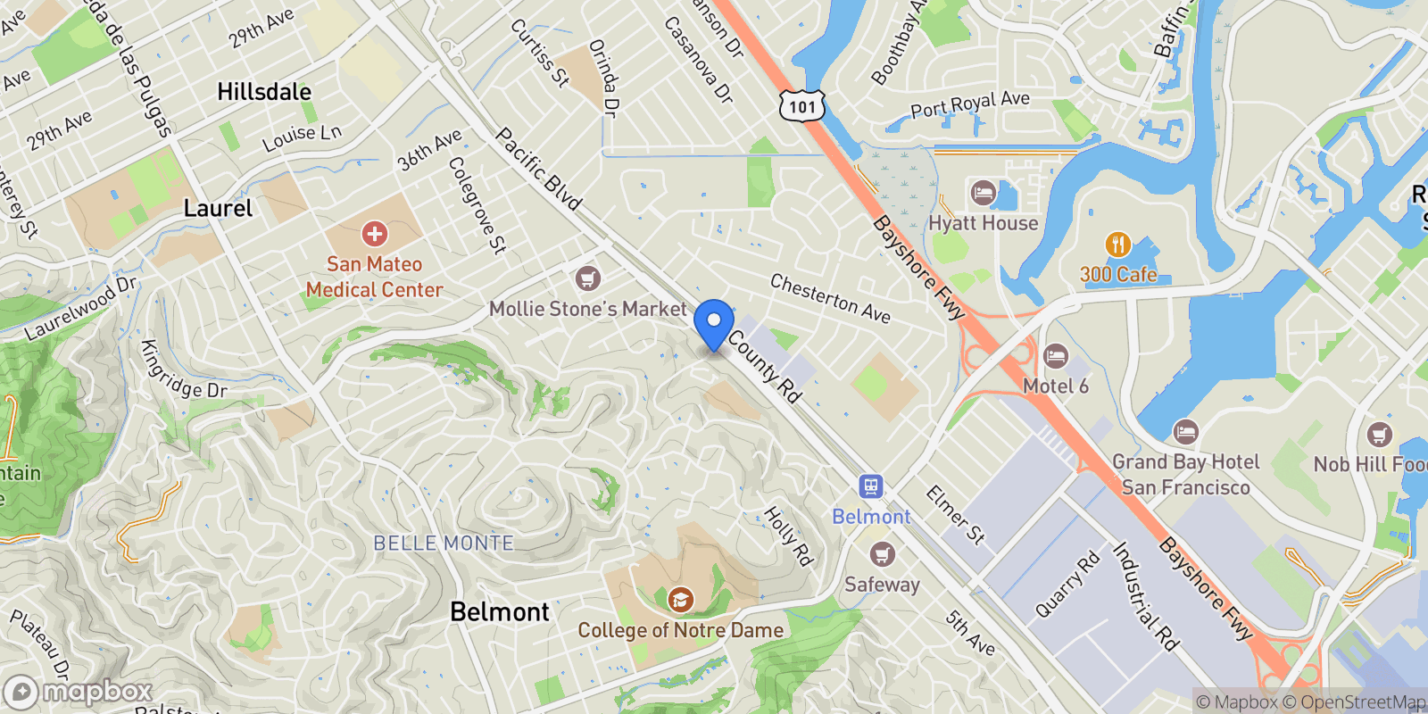 Map showing 400 El Camino Real, Belmont, California, United States.
