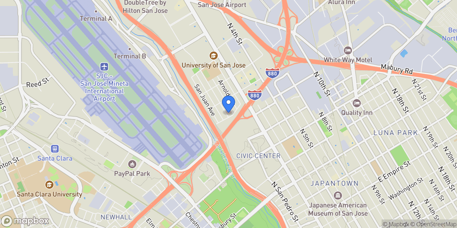 Map showing 1212 Forrestal Avenue, San Jose, California, United States.