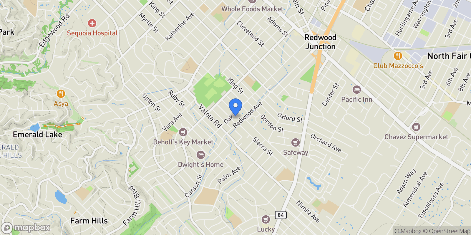 Map showing 1218 Sanchez Way, Redwood City, California, United States.