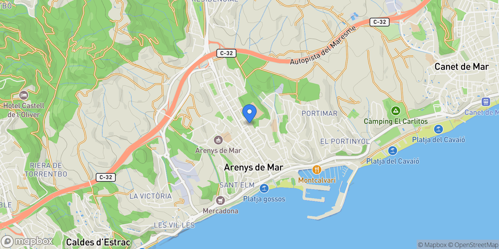 Map showing Centre, Arenys de Mar, BARCELONA, Arenys de Mar, Arenys de Mar, Catalonia, Spain.