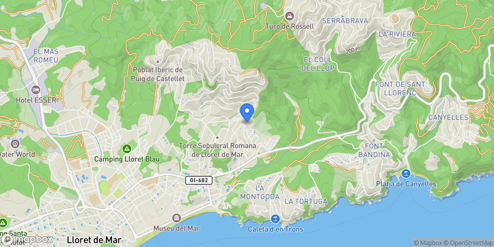 Map showing Roca Grossa, Lloret de Mar, GIRONA, Lloret de Mar, Lloret de Mar, Catalonia, Spain.