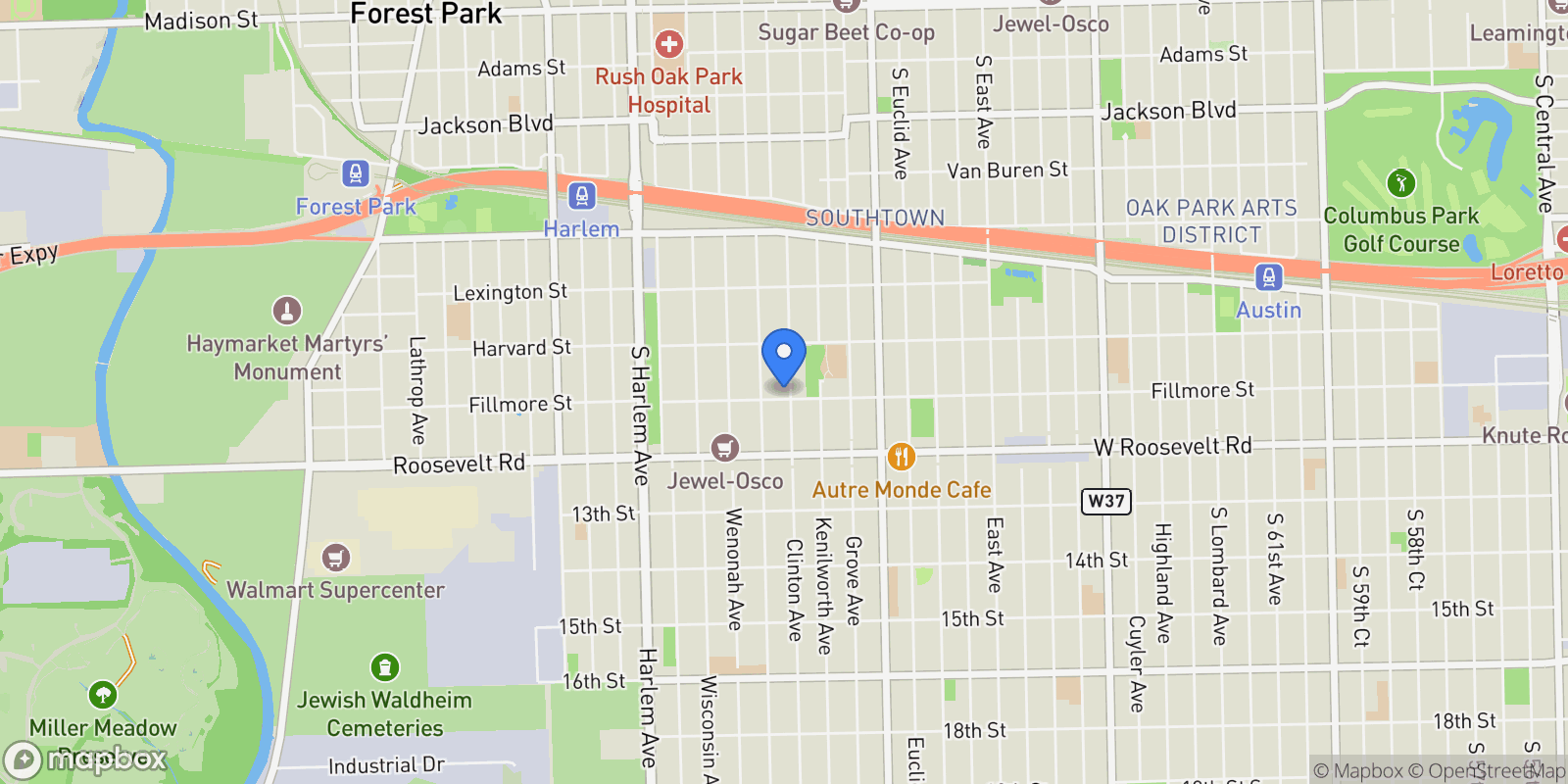 Map showing 1143 Clinton Avenue, Oak Park, Illinois, United States.