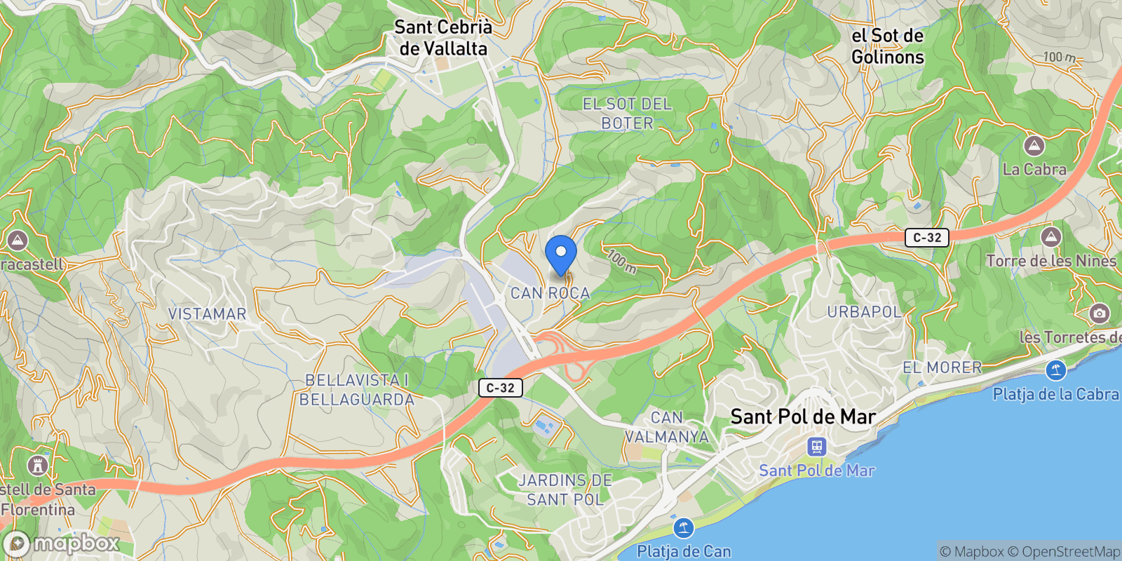 Map showing Rodalies st pol de mar, Sant Pol de Mar, BARCELONA, Sant Pol de Mar, Sant Pol de Mar, Catalonia, Spain.