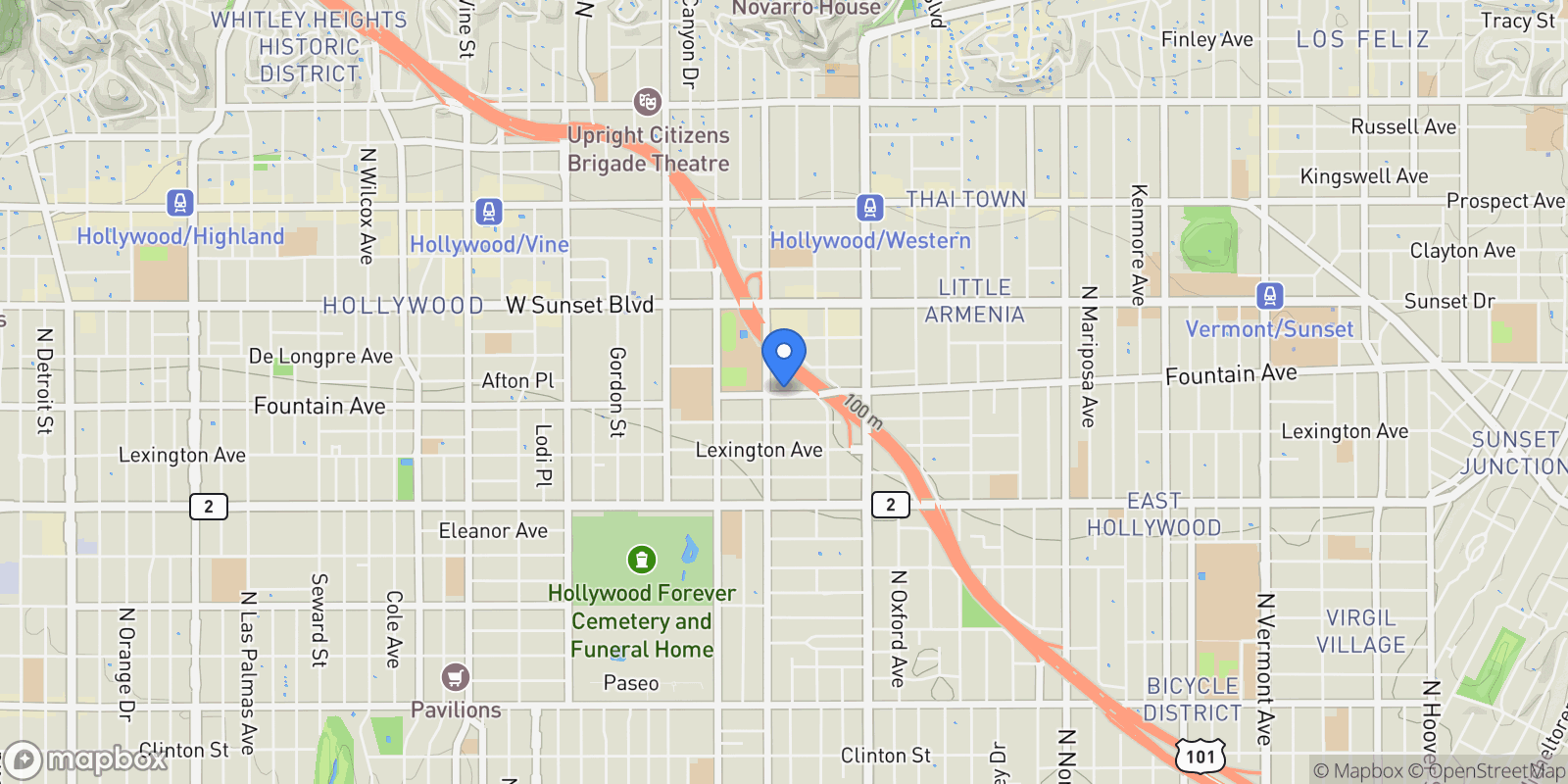 Map showing 5657 FOUNTAIN Avenue, Los Angeles, California, United States.