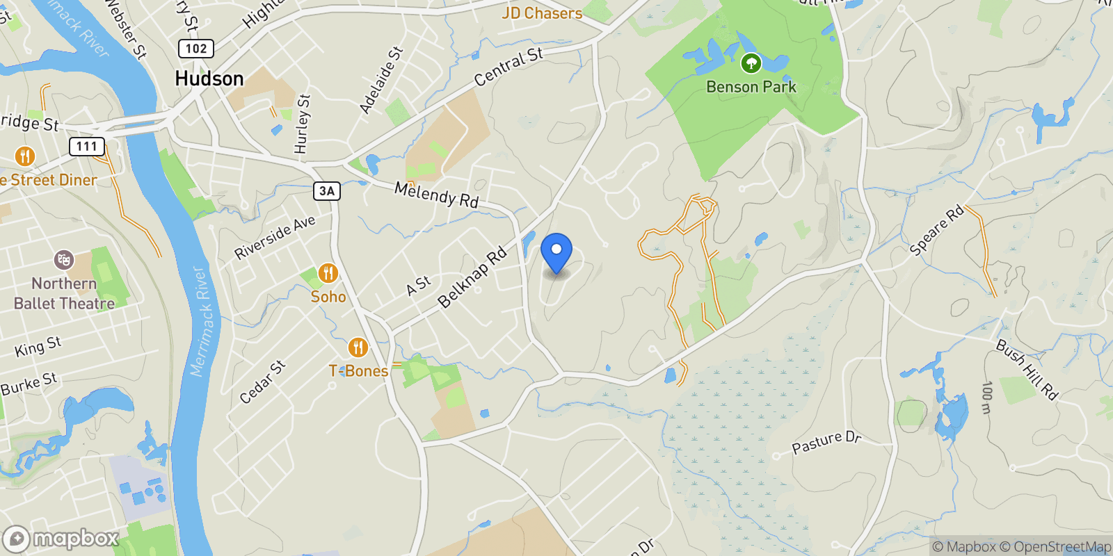 Map showing 14 Overlook Circle, Auburn, NH 03032, Hudson, New Hampshire, United States.