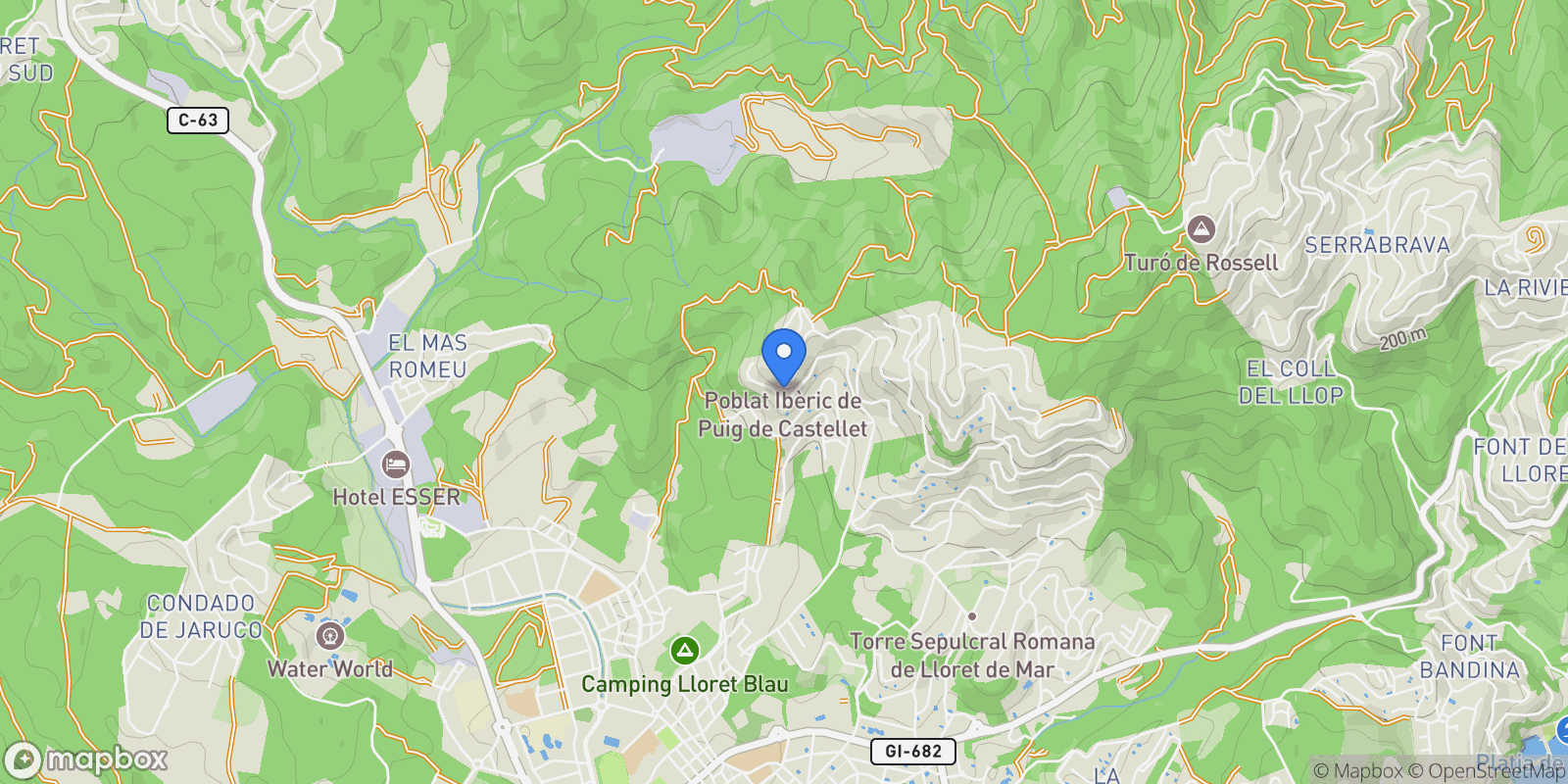 Map showing Roca Grossa, Lloret de Mar, GIRONA, Lloret de Mar, Lloret de Mar, Catalonia, Spain.