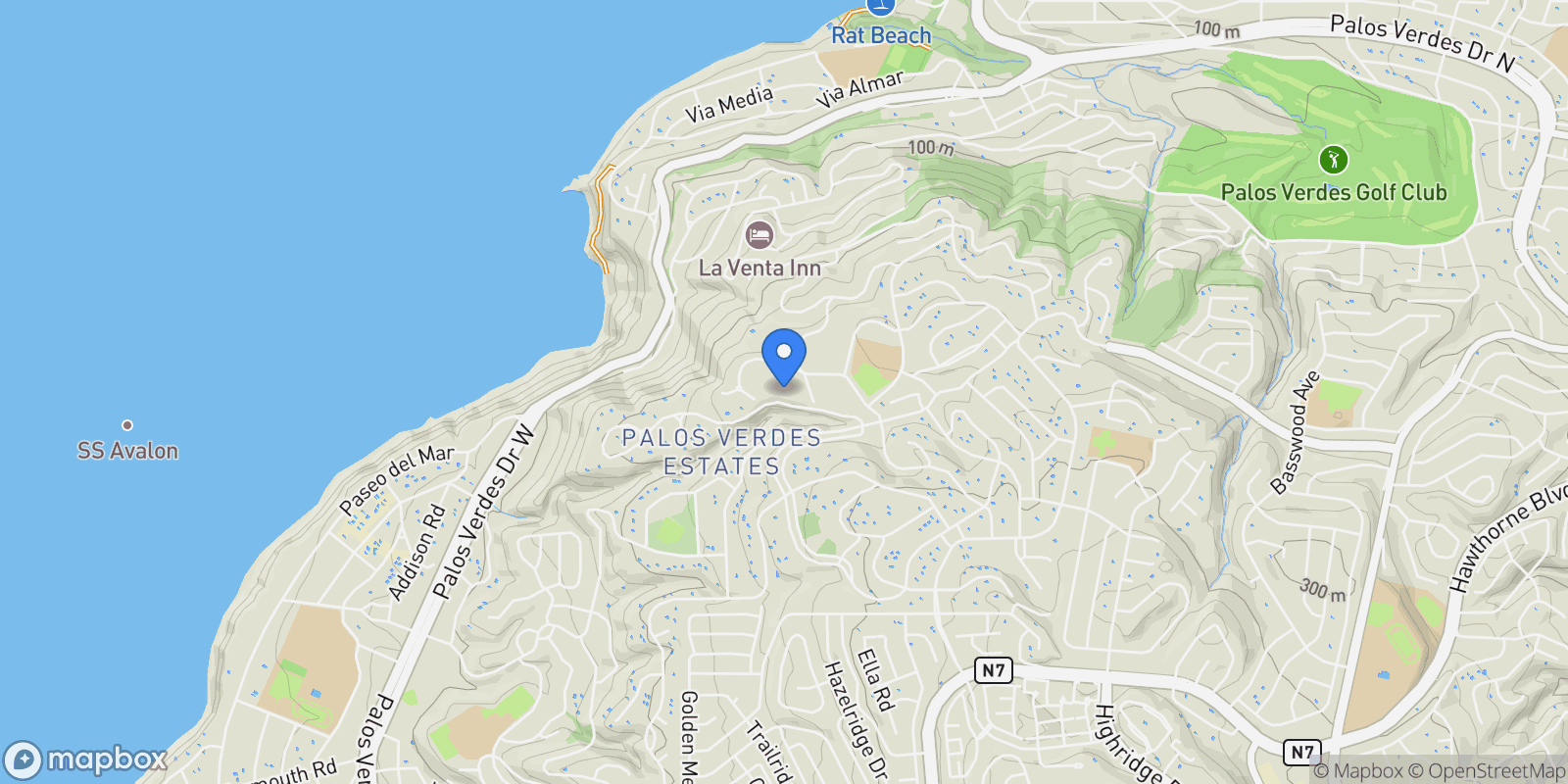 Map showing 1129 Via Mirabel, Rolling Hills Estates, California, United States.