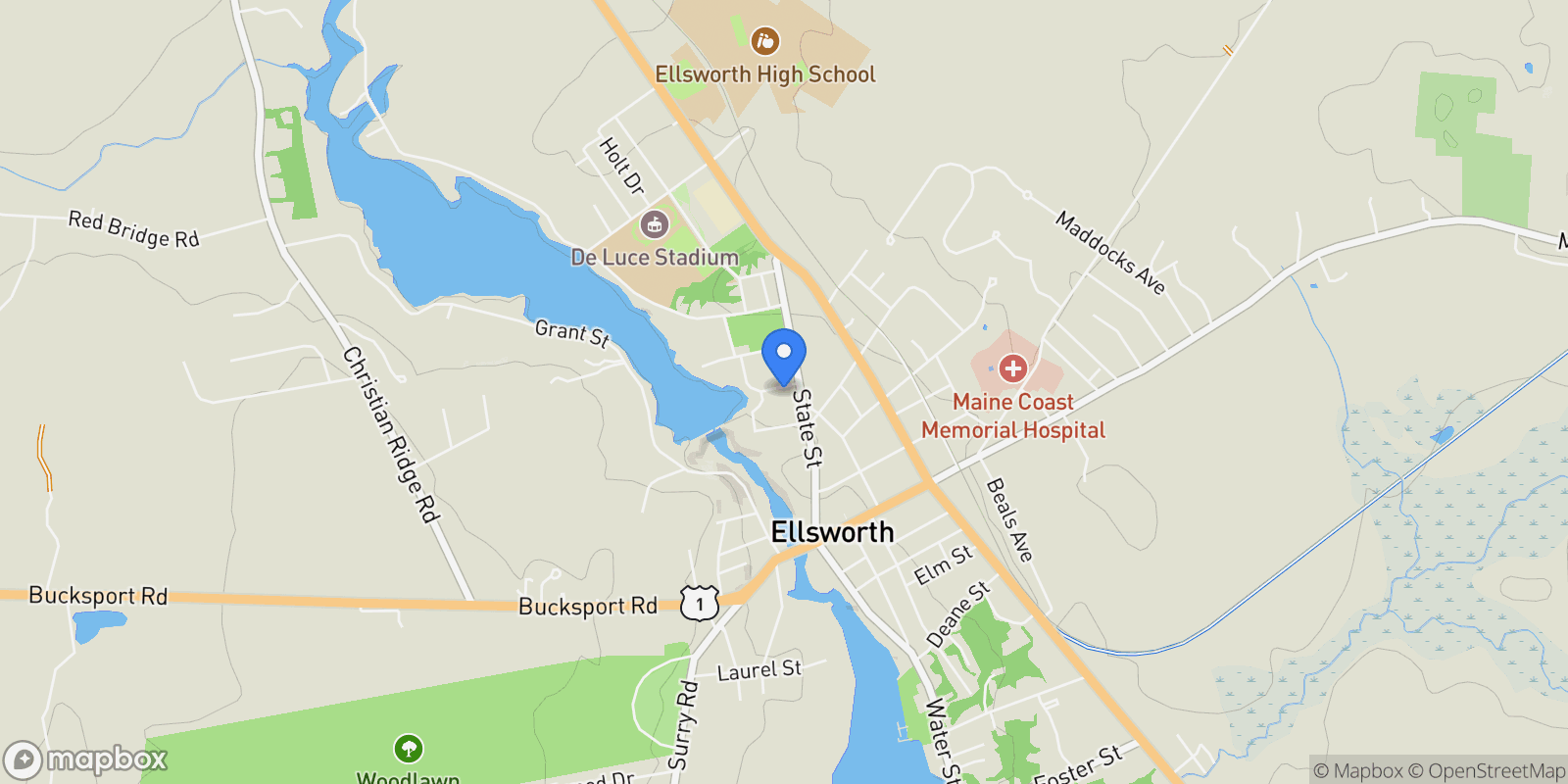 Map showing 8 Sterling Street, Ellsworth, ME 04605, Trenton, Maine, United States.