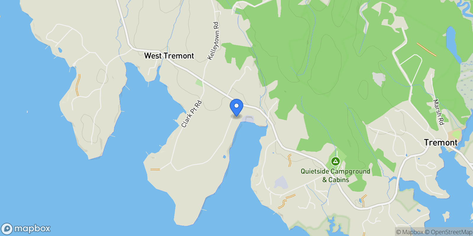 Map showing 26 Clark Point Road, Tremont, ME 04612, Tremont, Maine, United States.