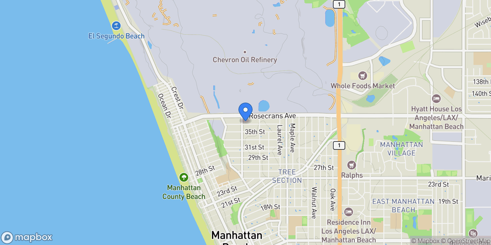 Map showing 613 36th, Manhattan Beach, California, United States.