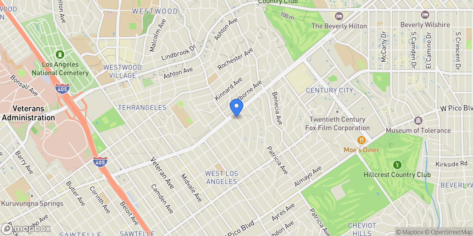 Map showing 1821 Westholme, Los Angeles, California, United States.