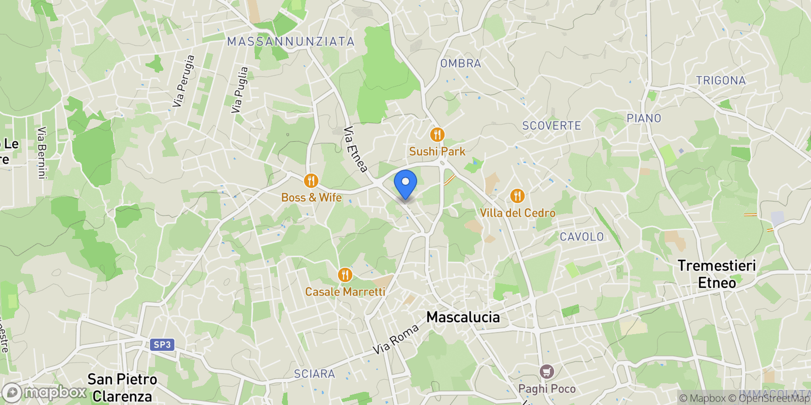 Map showing via san rocco 1-3, Mascalucia, Sicily, Italy.