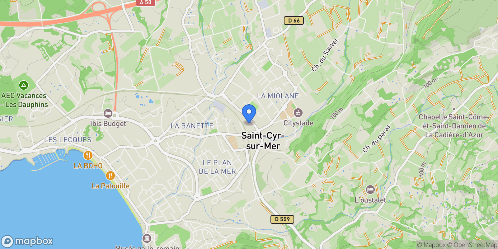 Map showing Saint-Cyr-sur-Mer, Provence-Alpes-Côte d'Azur, France.