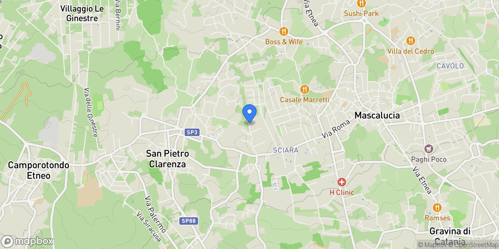 Map showing via cristoforo colombo 30, Mascalucia, Sicily, Italy.