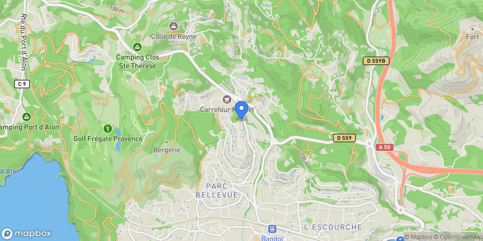 Map showing Bandol, Provence-Alpes-Côte d'Azur, France.