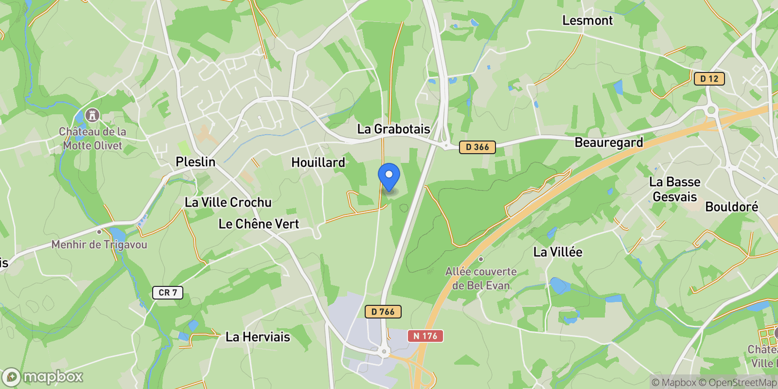 Map showing Plouër-sur-Rance, Plouër-sur-Rance, Pleslin-Trigavou, Brittany, France.